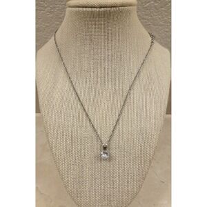 Vintage Sterling Silver Twist Necklace Large CZ Sterling Pendant 18"